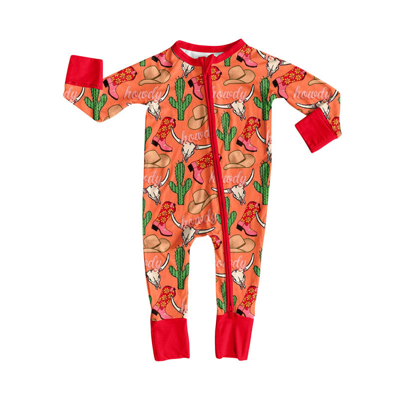 Western howdy toddle baby long sleeve romper