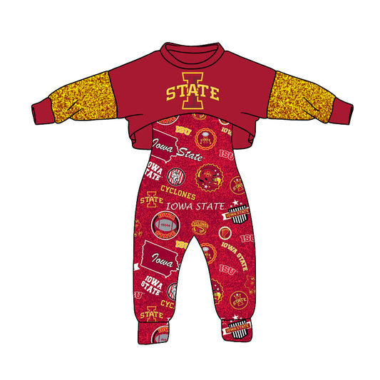 baby girls football team jumpsuit 2pcs clothes set