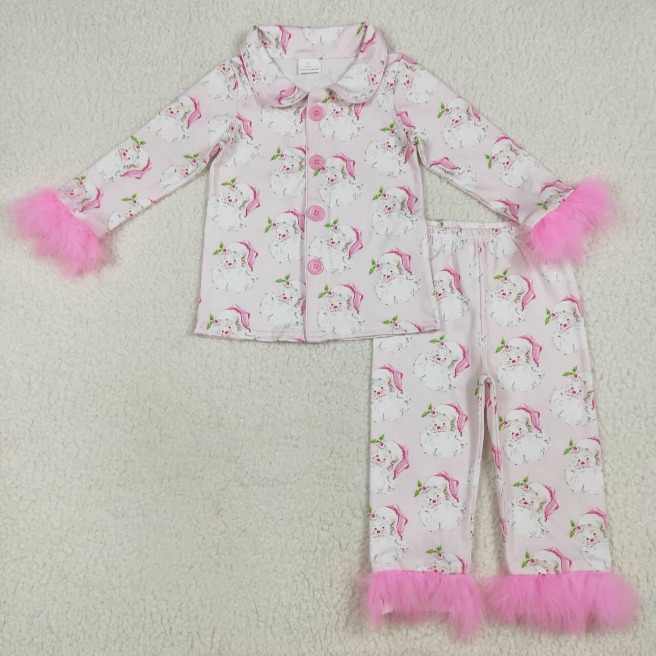Christmas santa claus long sleeve fur pajama set outfit