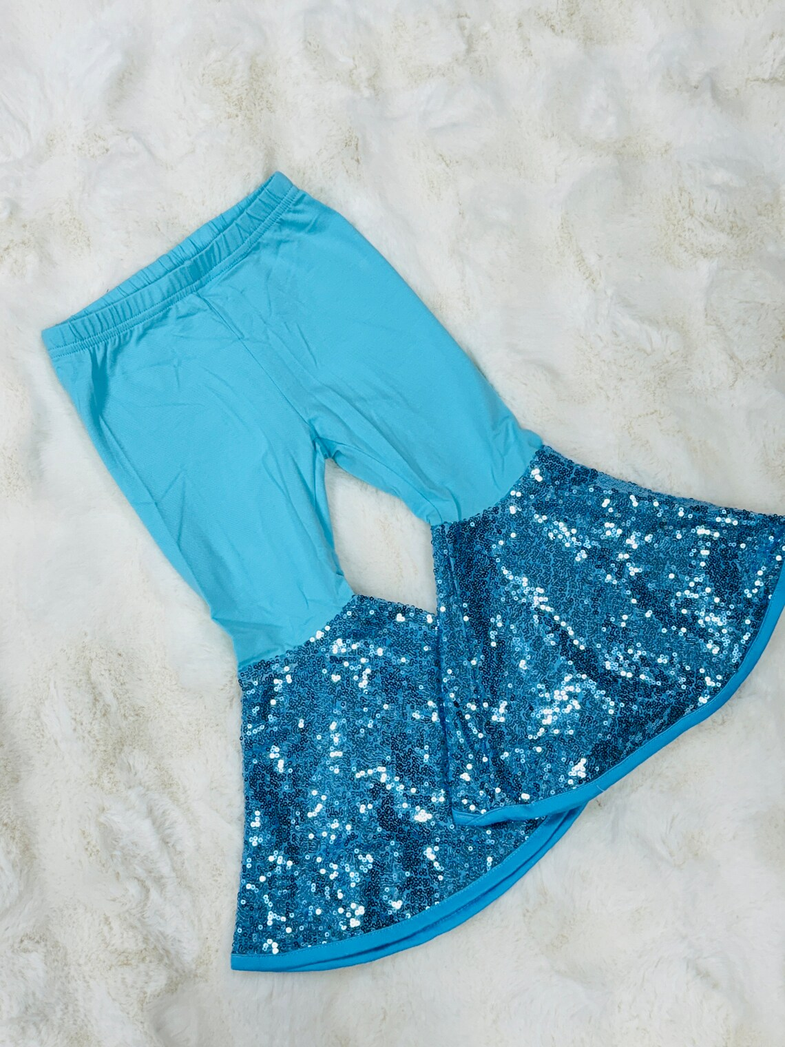toddle baby girls aqua sequins ruffle bell bottoms