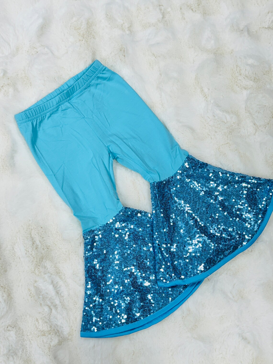 toddle baby girls aqua sequins ruffle bell bottoms