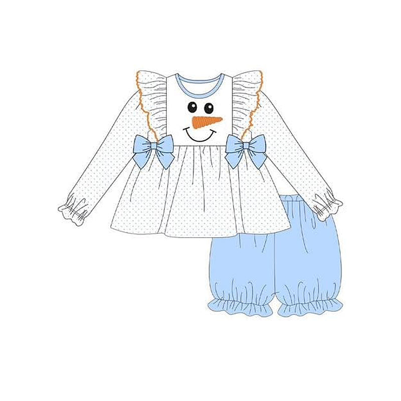 Toddle girls Christmas snowman design long sleeve bummies set