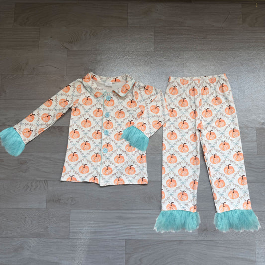 Fall Pumpkin print girlss long sleeve pajama set preorder