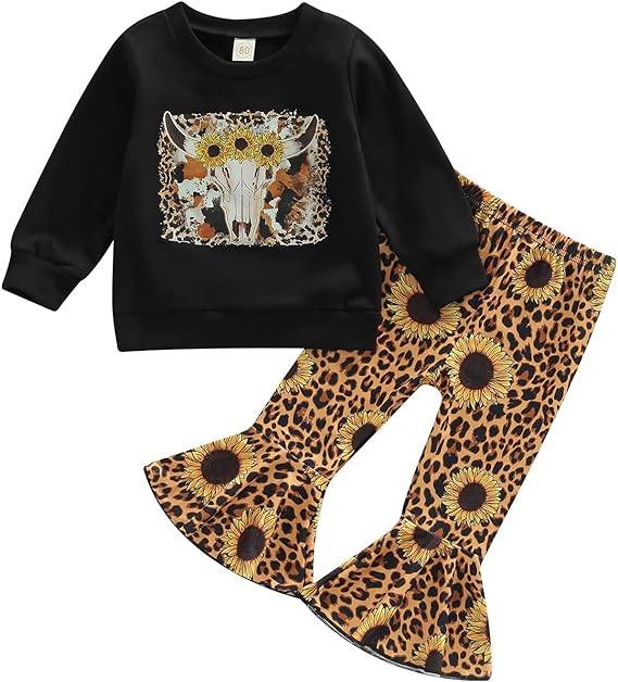 baby girls sunflower cow long sleeve clothes set