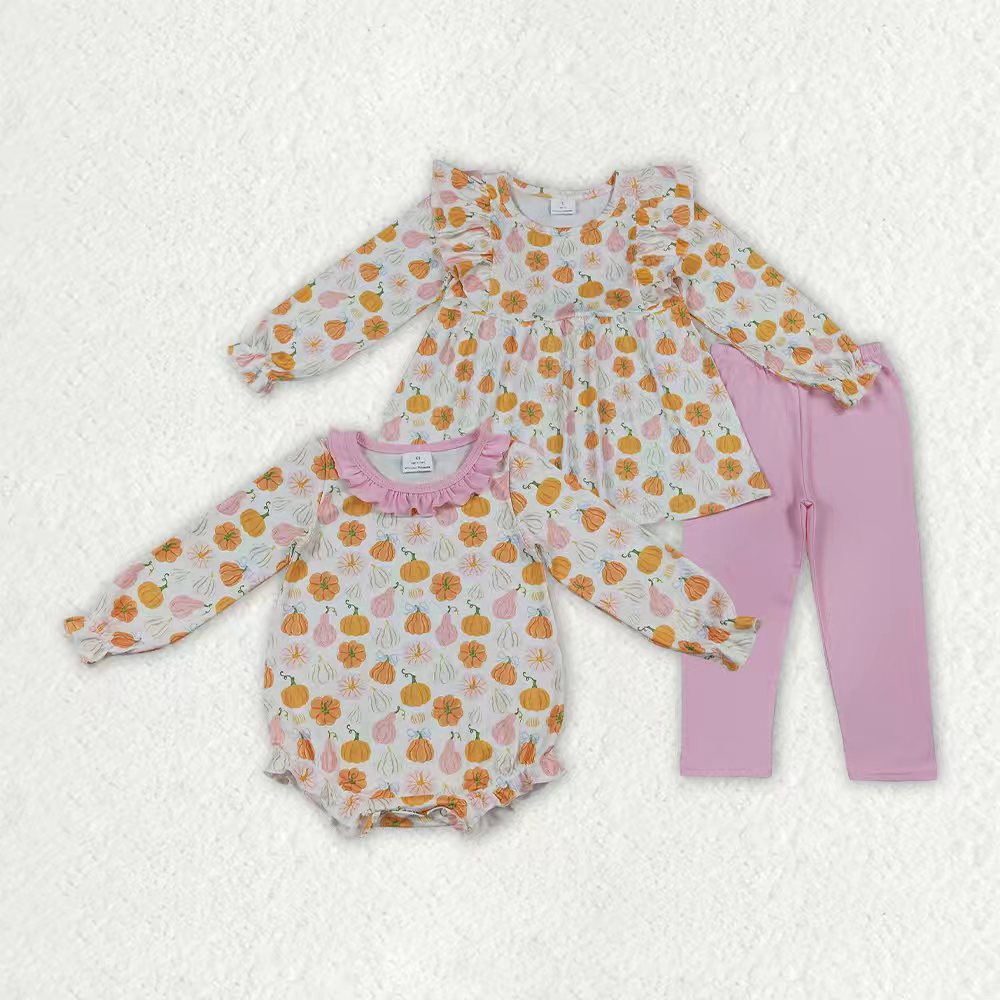 Fall pumpkins long sleeve top matching pants girls outfit