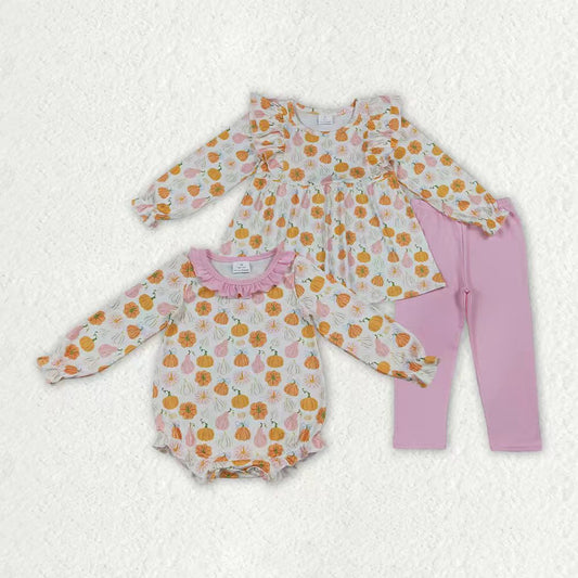 Fall pumpkins long sleeve top matching pants girls outfit