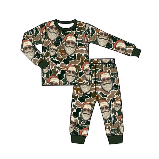 Toddle baby boy Christmas Santa Claus camo long sleve pajama set romper