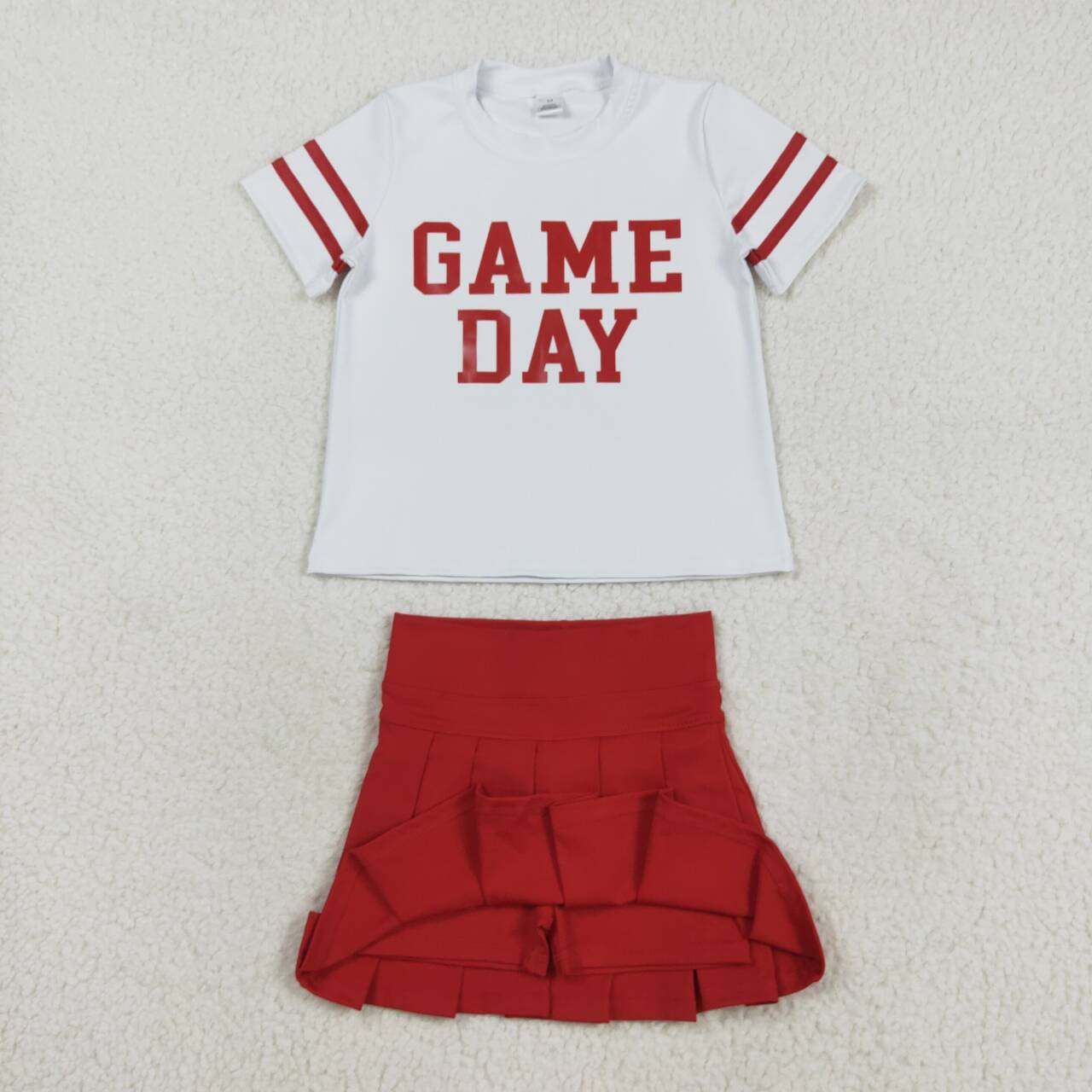 Game day shirt red skirt summer yoga outfit