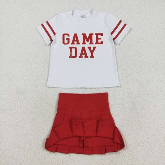 Game day shirt red skirt summer yoga outfit