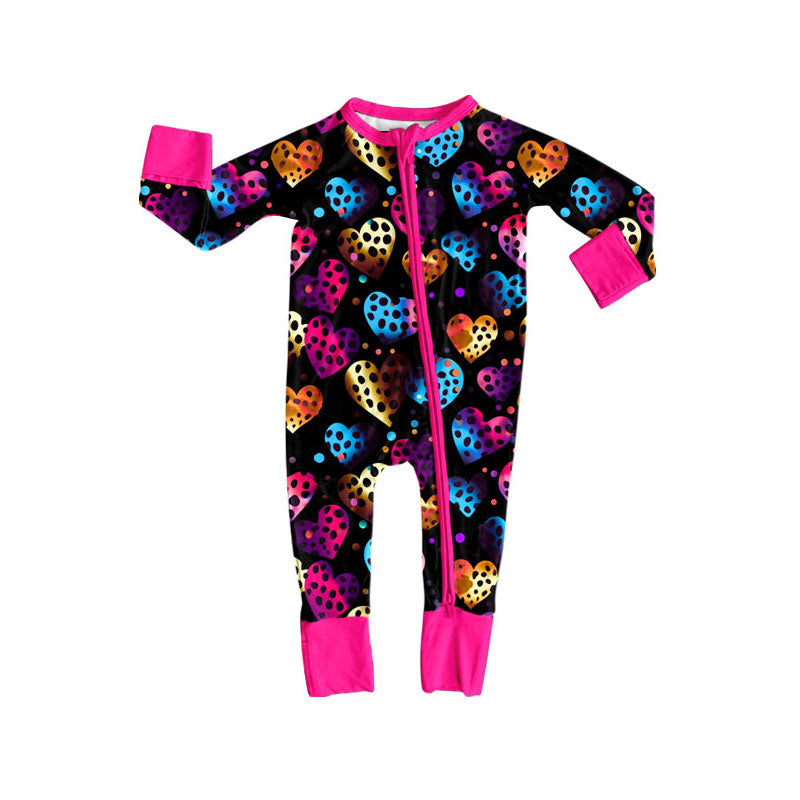 toddle baby Valentines heart long sleeve zip romper wholesale factory price