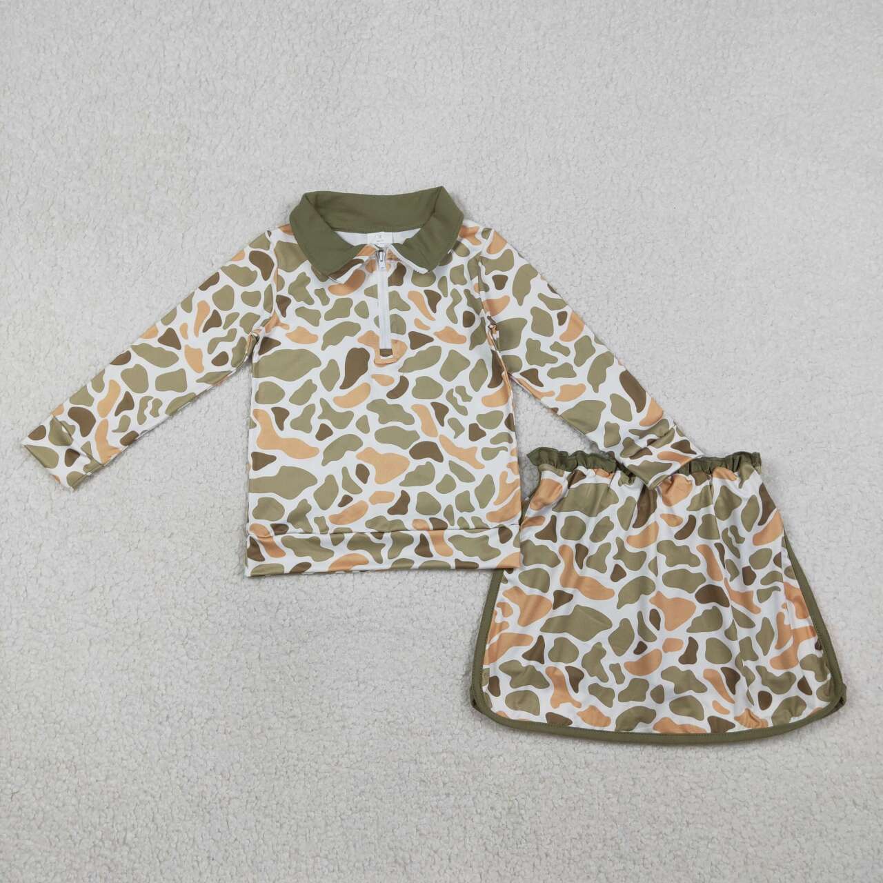 Orange green camo pullover top matching skirts girls yoga outfit