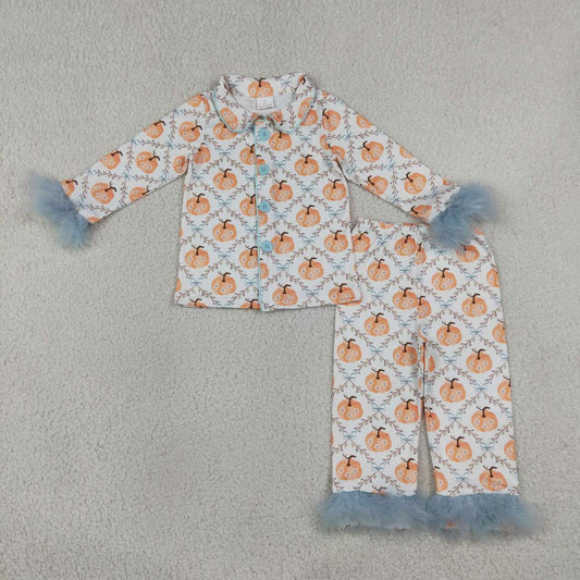 Fall Pumpkin print girls long sleeve pajama set