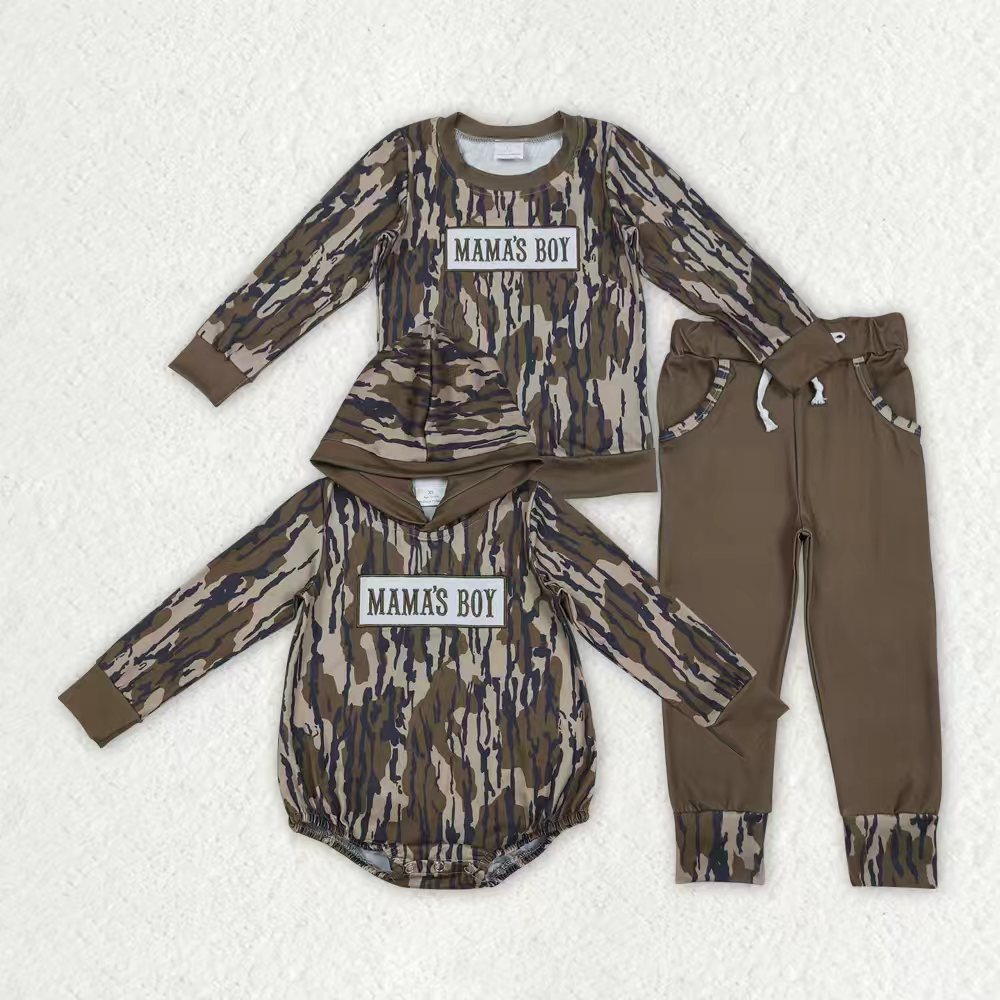 Embroidery mamas boy camo top matching pants outfit