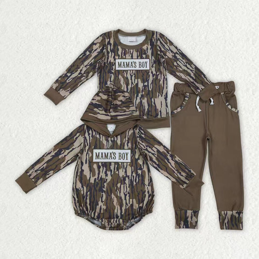 Embroidery mamas boy camo top matching pants outfit