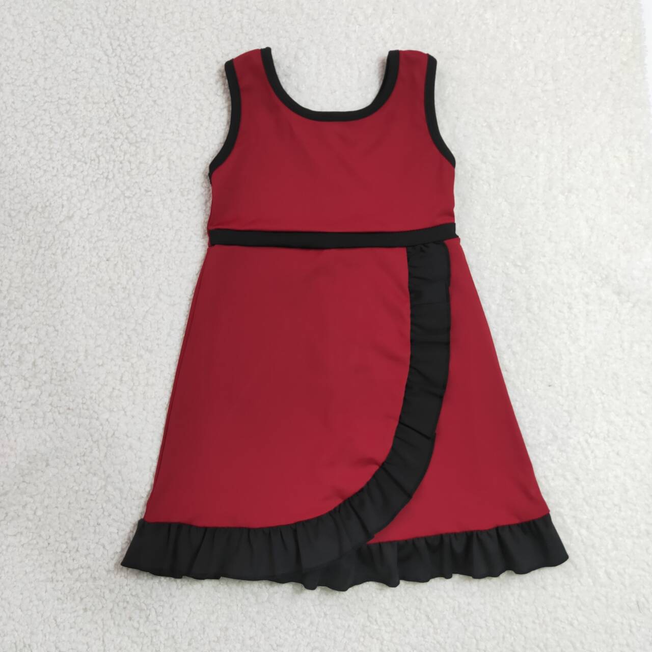 Wine red black color girls summer yoga dress