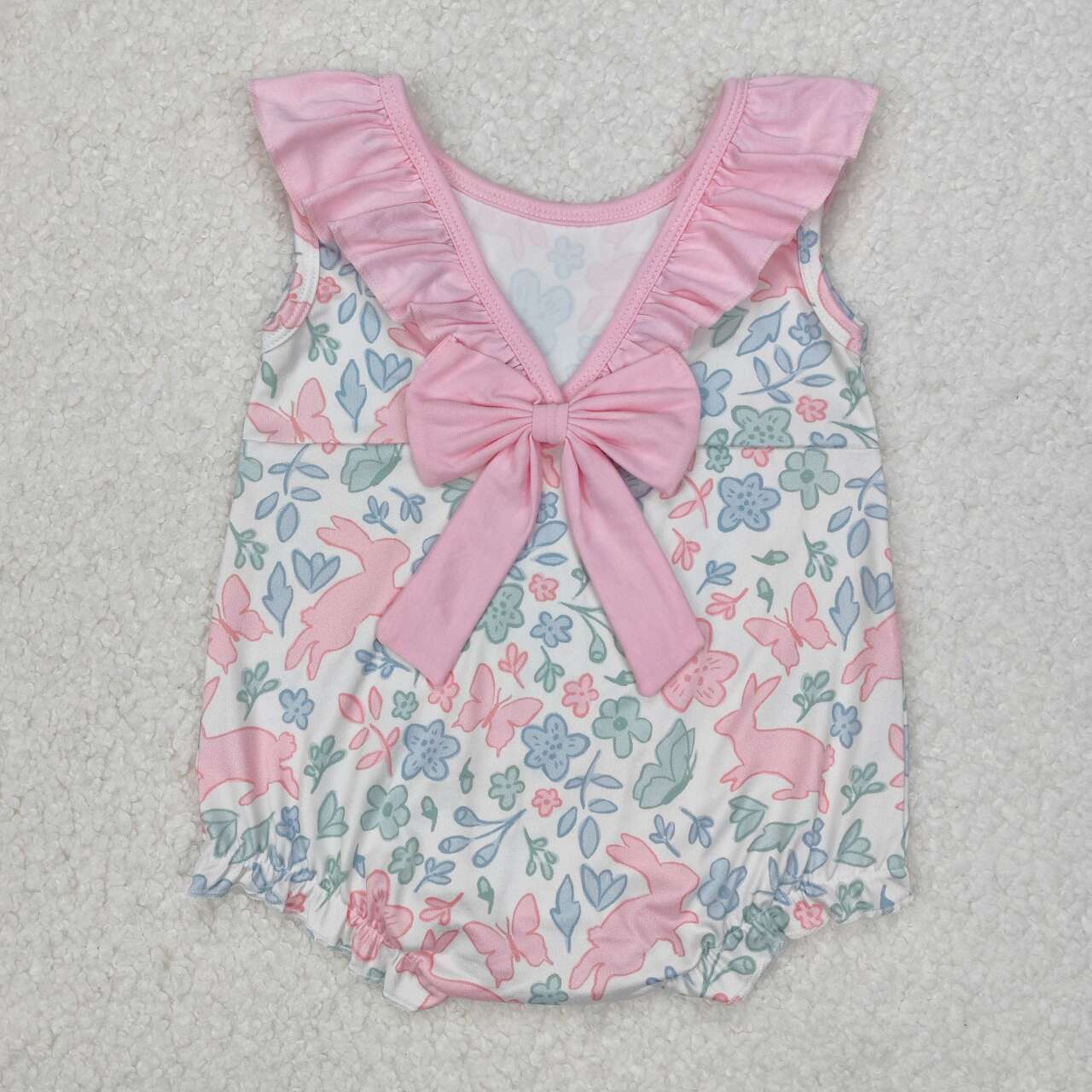 Easter bunny pink blue floral romper
