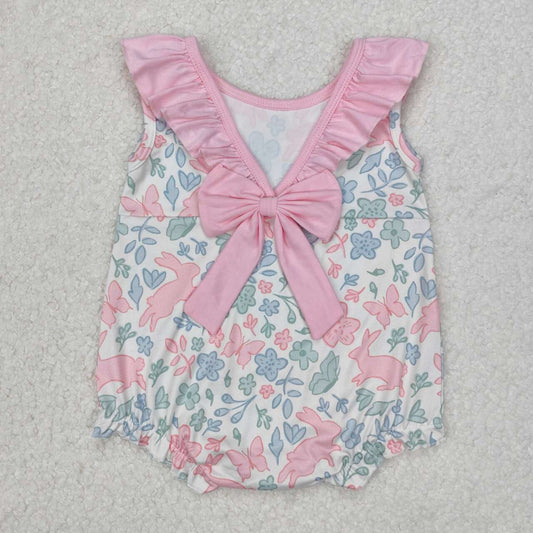 Easter bunny pink blue floral romper