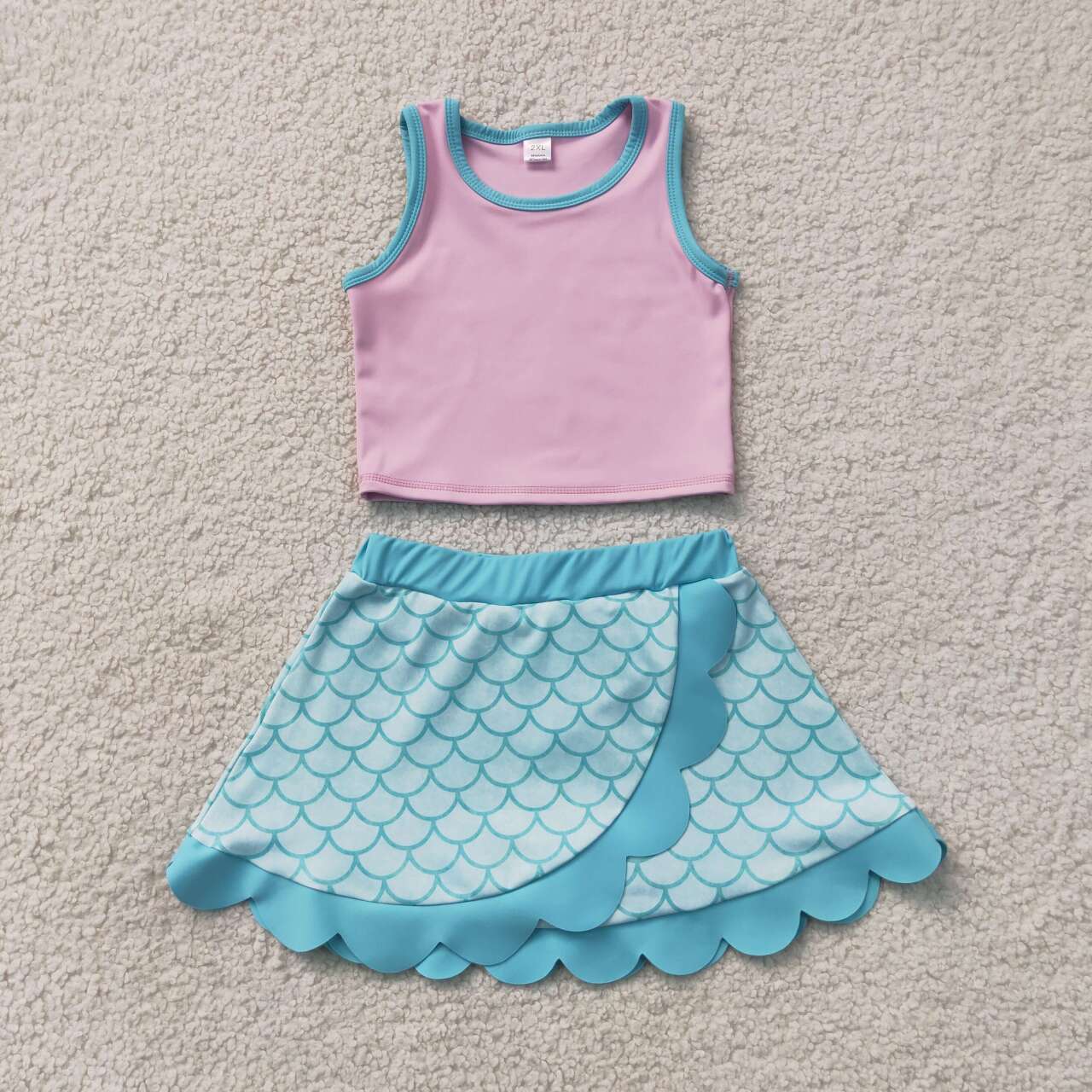 Girls summer mermaid design yoga tank top matching skorts outfit