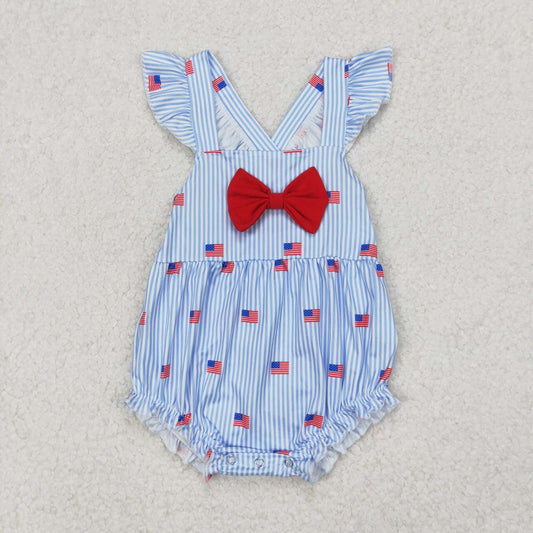 America flag  baby  girls July 4th romper