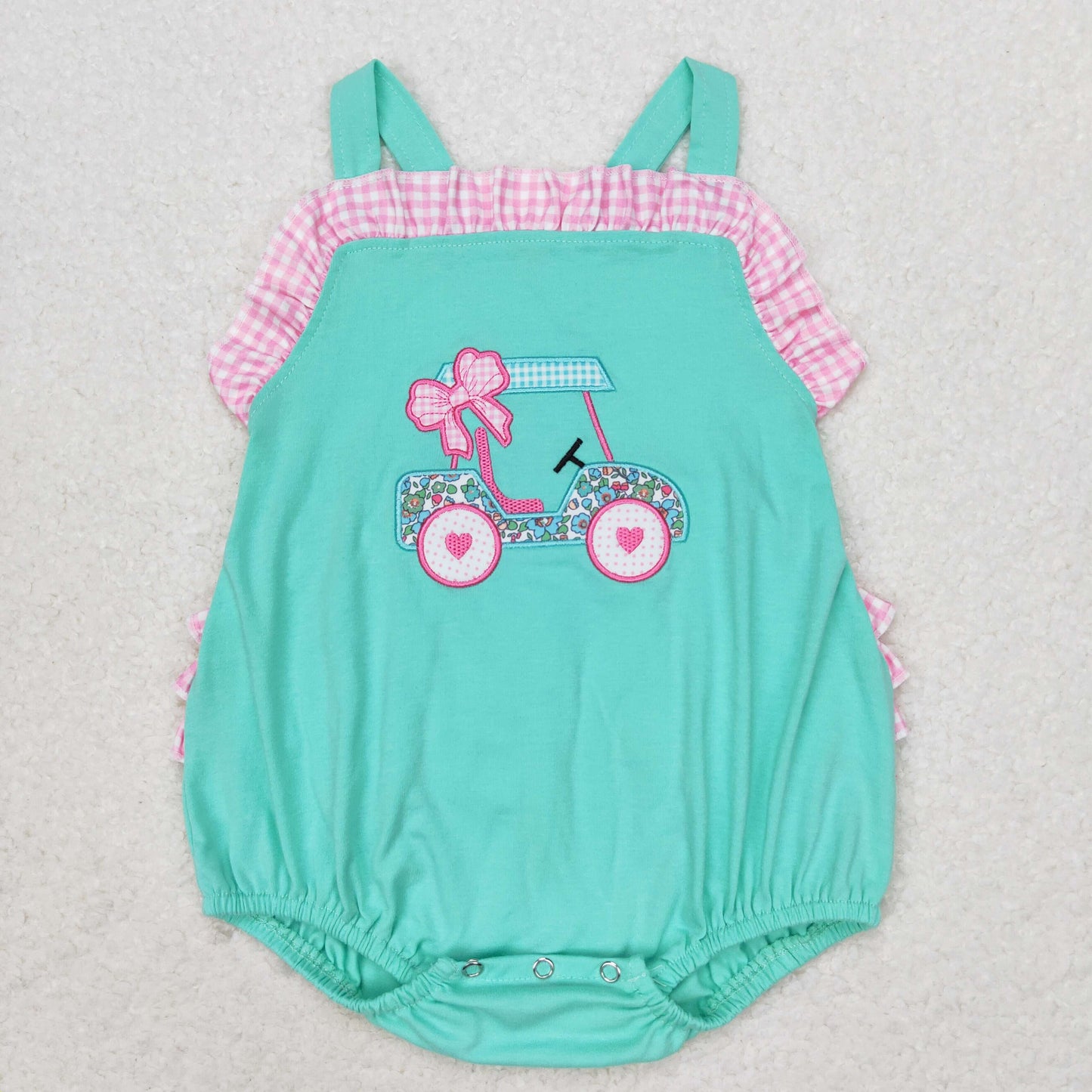 toddle baby girl embroidery floral golf car bubble romper