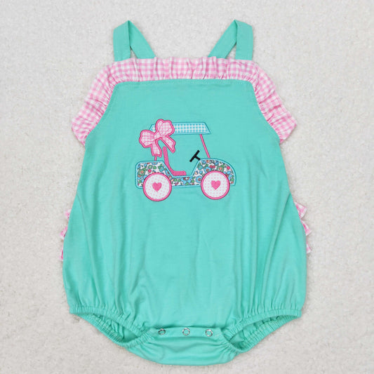 toddle baby girl embroidery floral golf car bubble romper