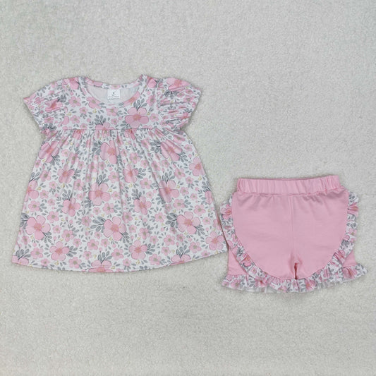 Baby girls pink flower design boutique outfit
