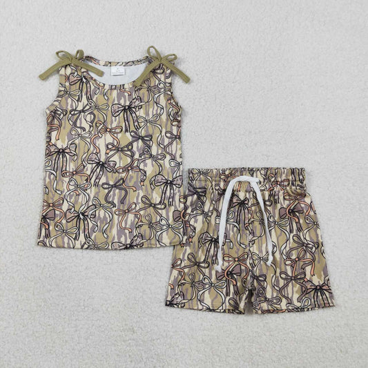 Camo bow top matching shorts girls clothes