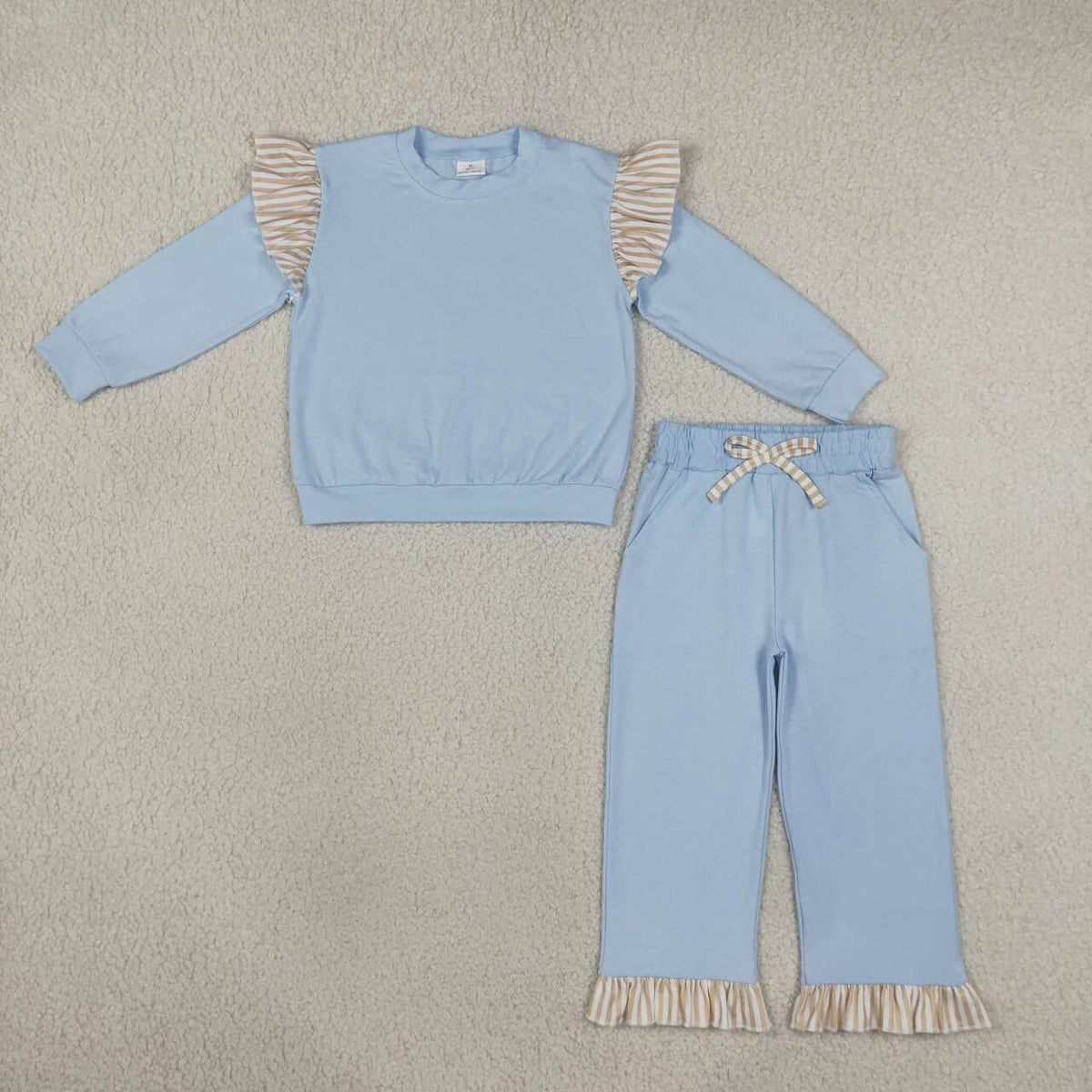 Blue color long sleeve top matching pants girls spring fall outfit