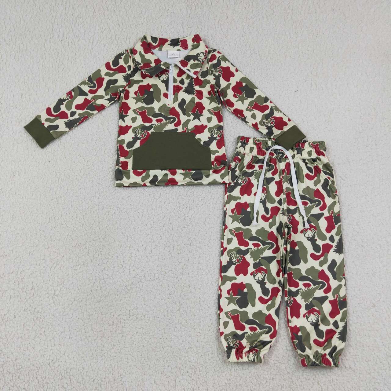 Christmas deer camo long sleeve pullover top matching pants boy outfit