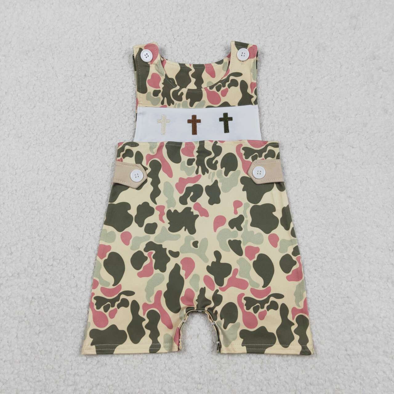 Embroidery Easter cross toddle baby boy camo romper