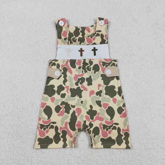 Embroidery Easter cross toddle baby boy camo romper