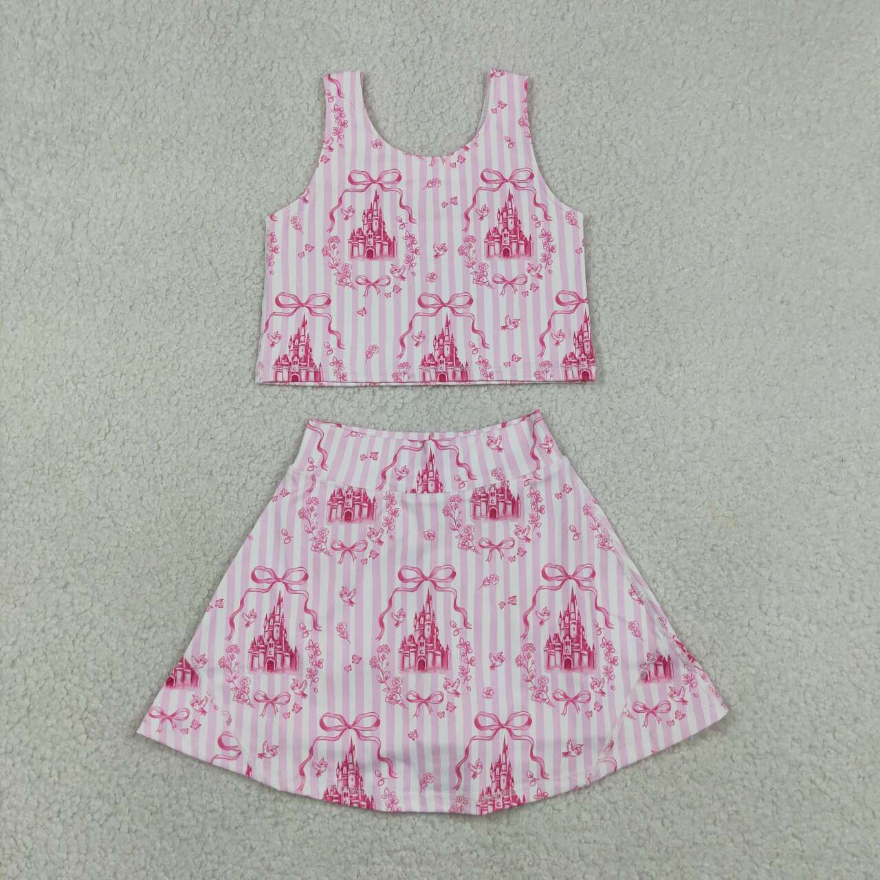 Pink castle tank top matching skorts girls summer active yoga outfit