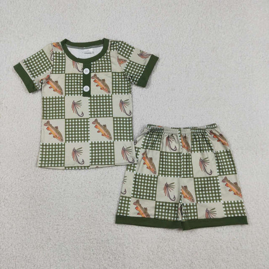 Fishing top matching shorts boy summer outfit