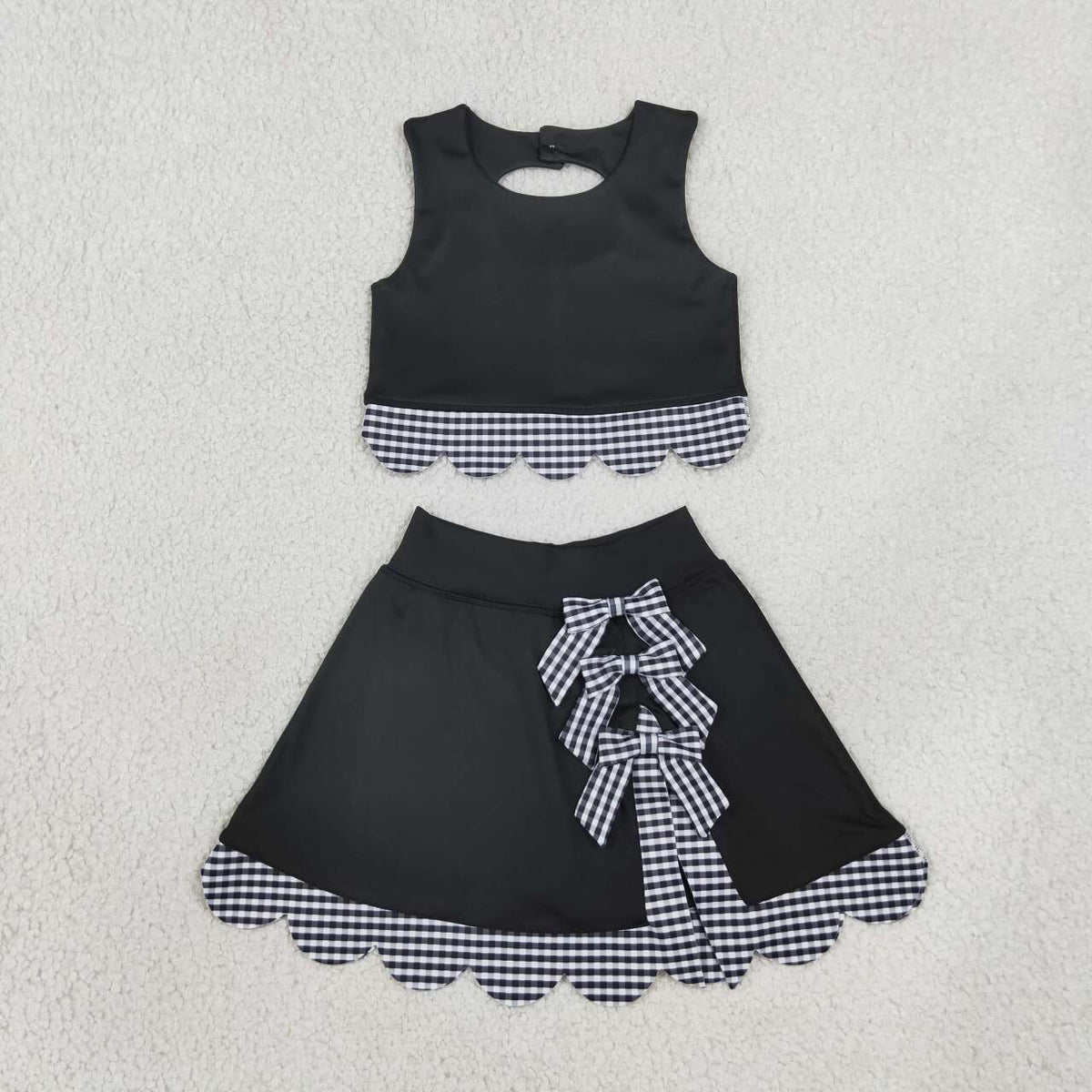 Black top matching skorts girls summer yoga outfit