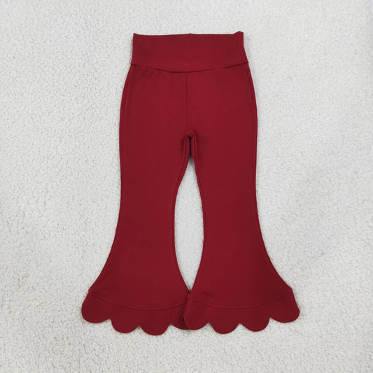 Wine red color girls scalloped bell bottoms