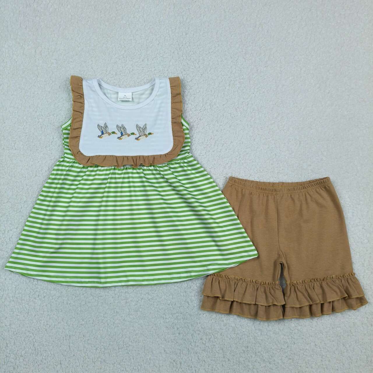 Embroidery Mallard duck top matching shorts girl summer outfit