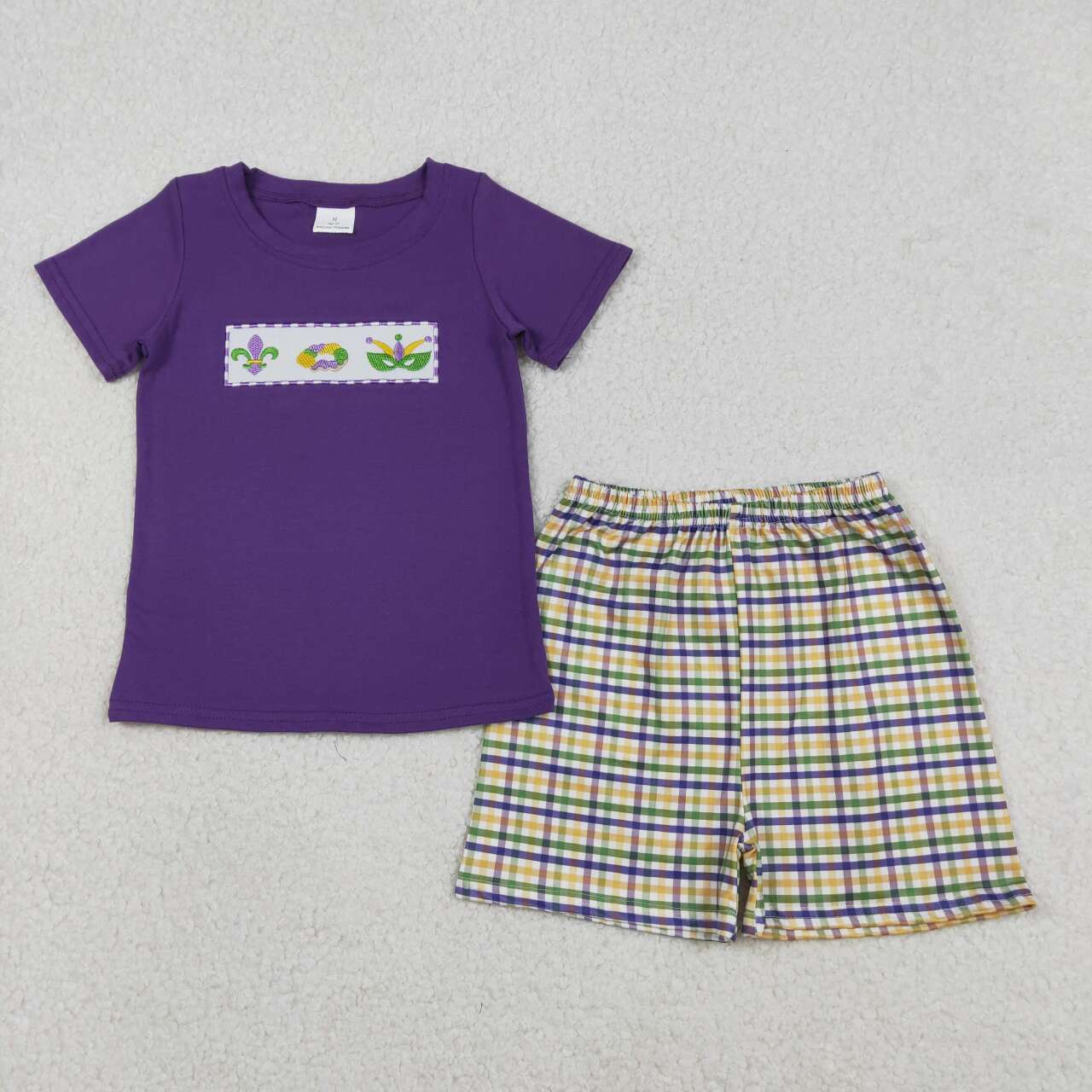 Mardi gras embroidery shirt matching shorts boys summer outfit