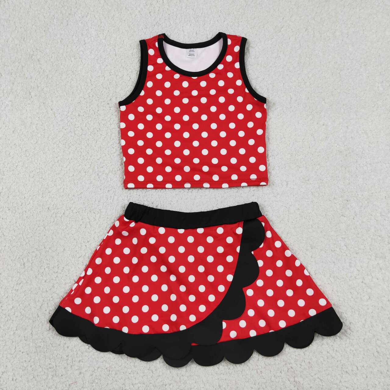 Red polka dots girls summer yoga tank top matching skorts outfit