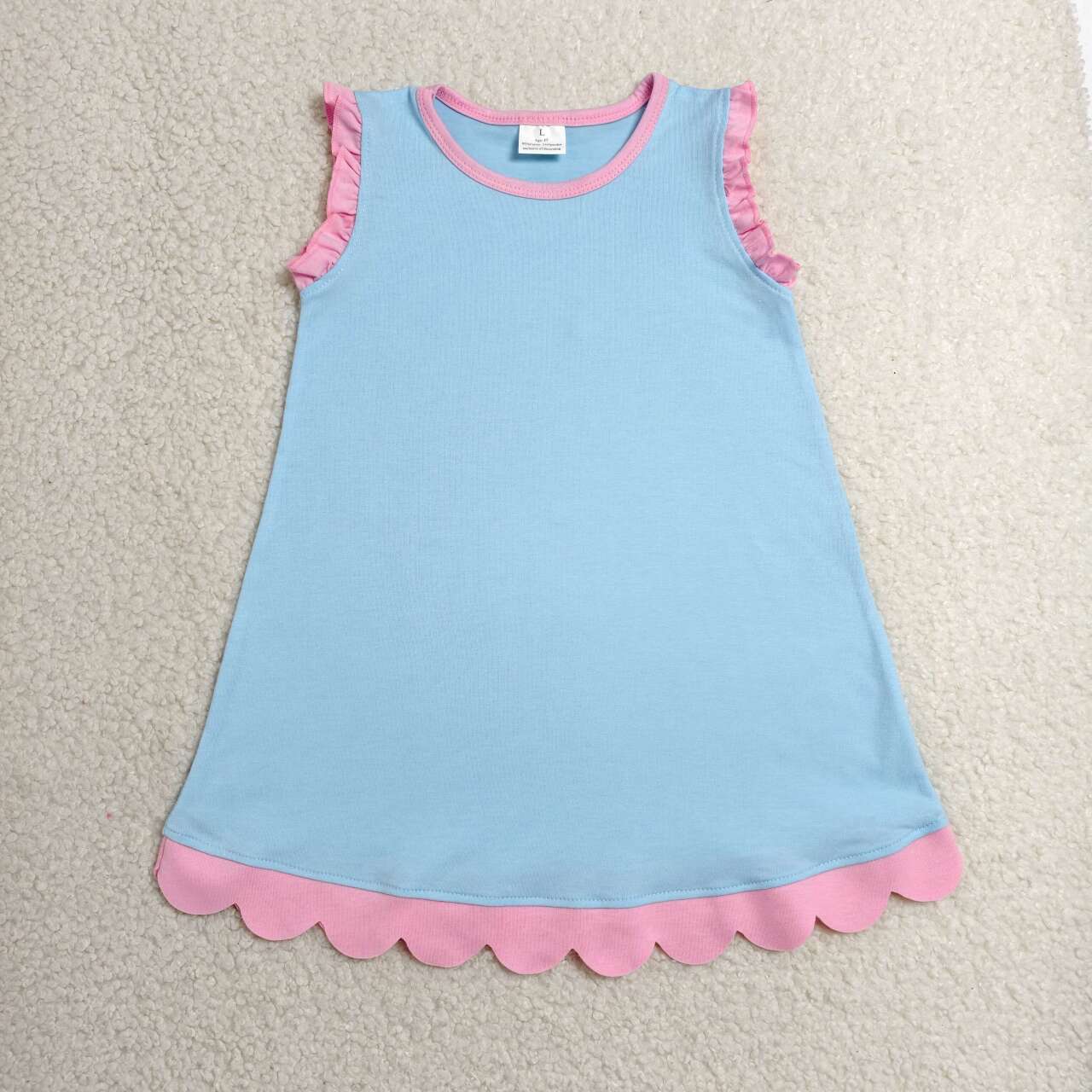 Blue color pink ruffle girls summer dress