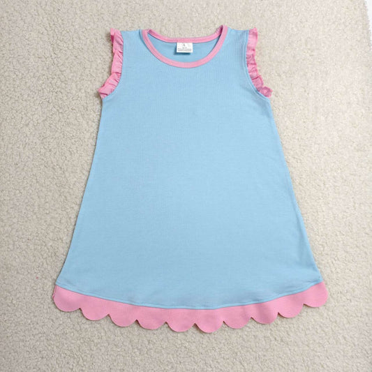 Blue color pink ruffle girls summer dress