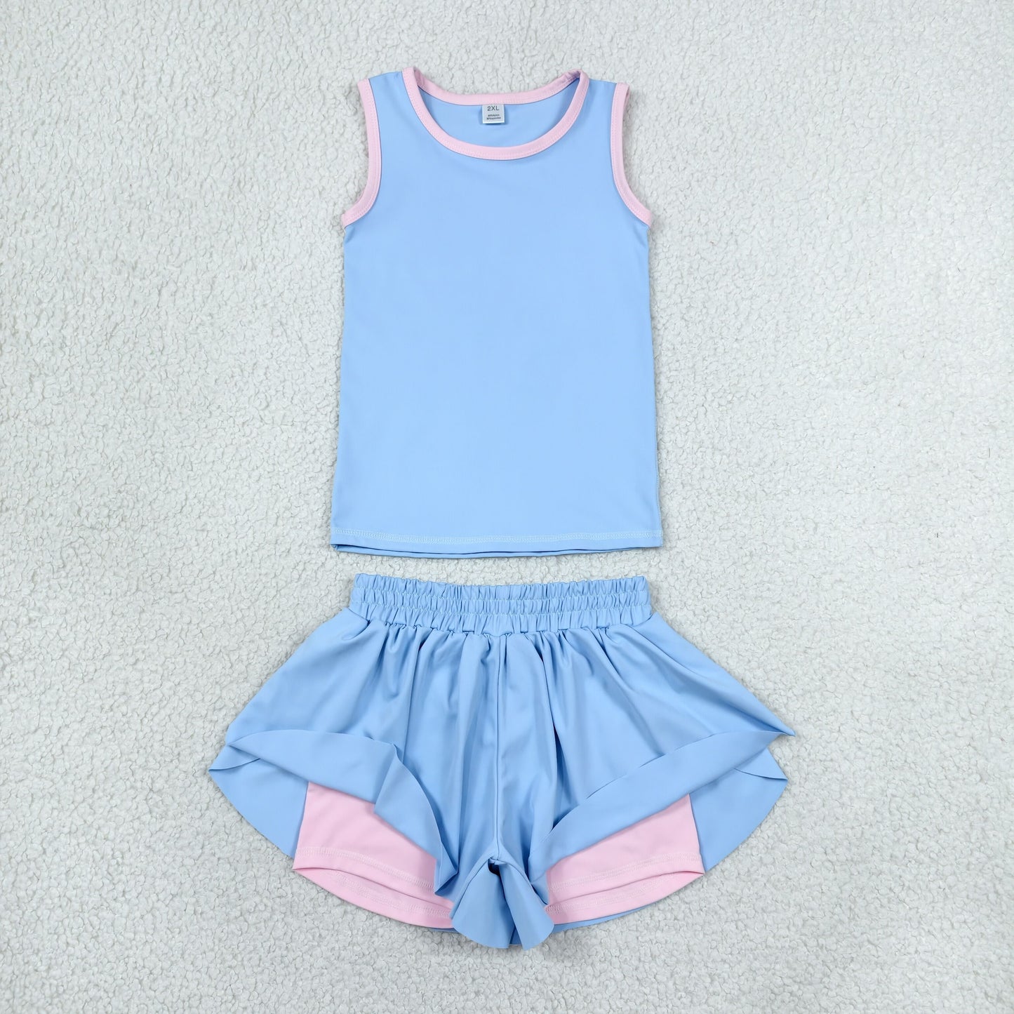 Blue yoga top matching shorts girls summer outfit
