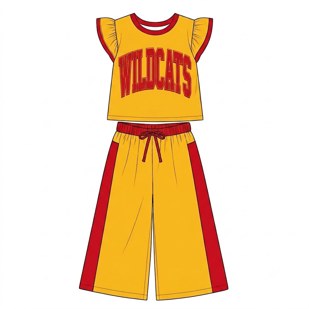 Adult women wildcats team design flutter sleeve milk silk material outfit
