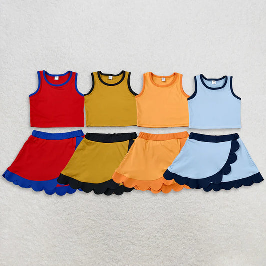 Girls summer orange yoga tank top matching skorts outfit