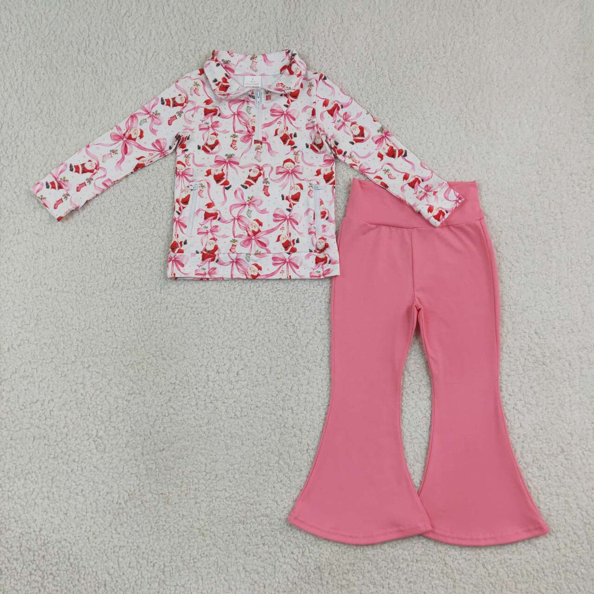 Girls long sleeve Christmas santa claus pullover top matching pants fall outfit