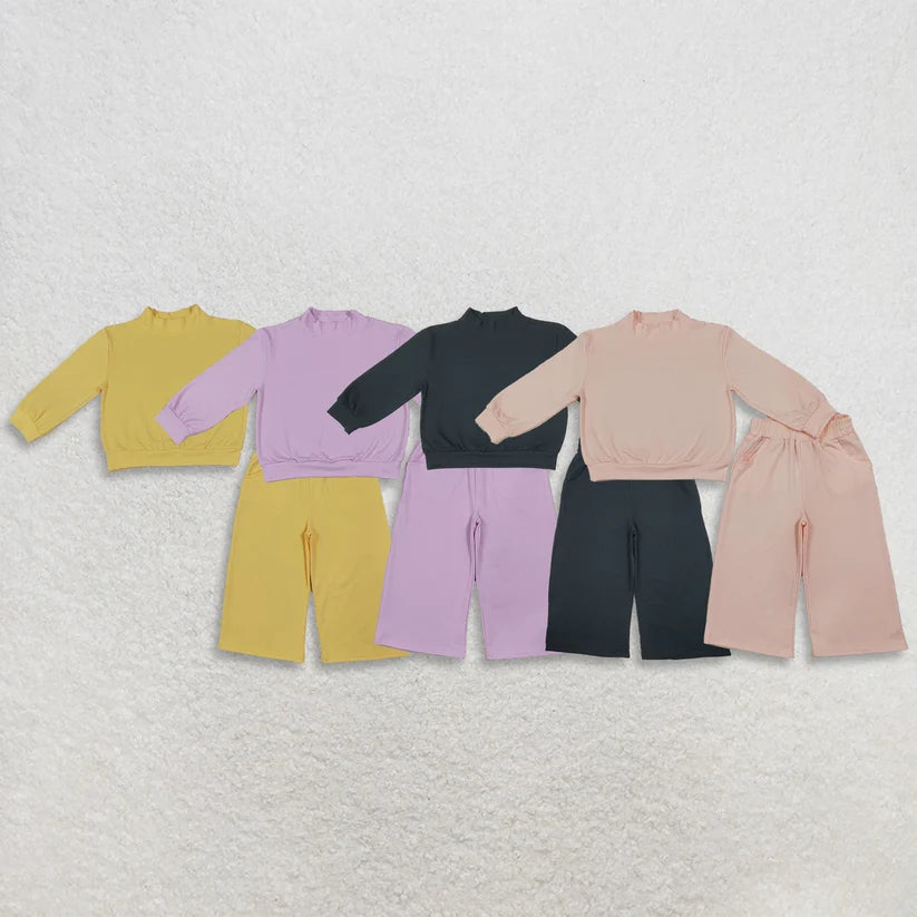 Pink color long sleeve top matching pants girls spring fall outfit