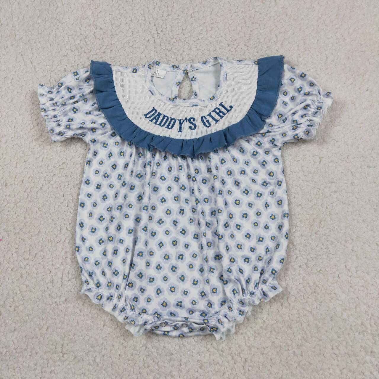 Daddys girl blue flowers  toodle girls summer smocked romper