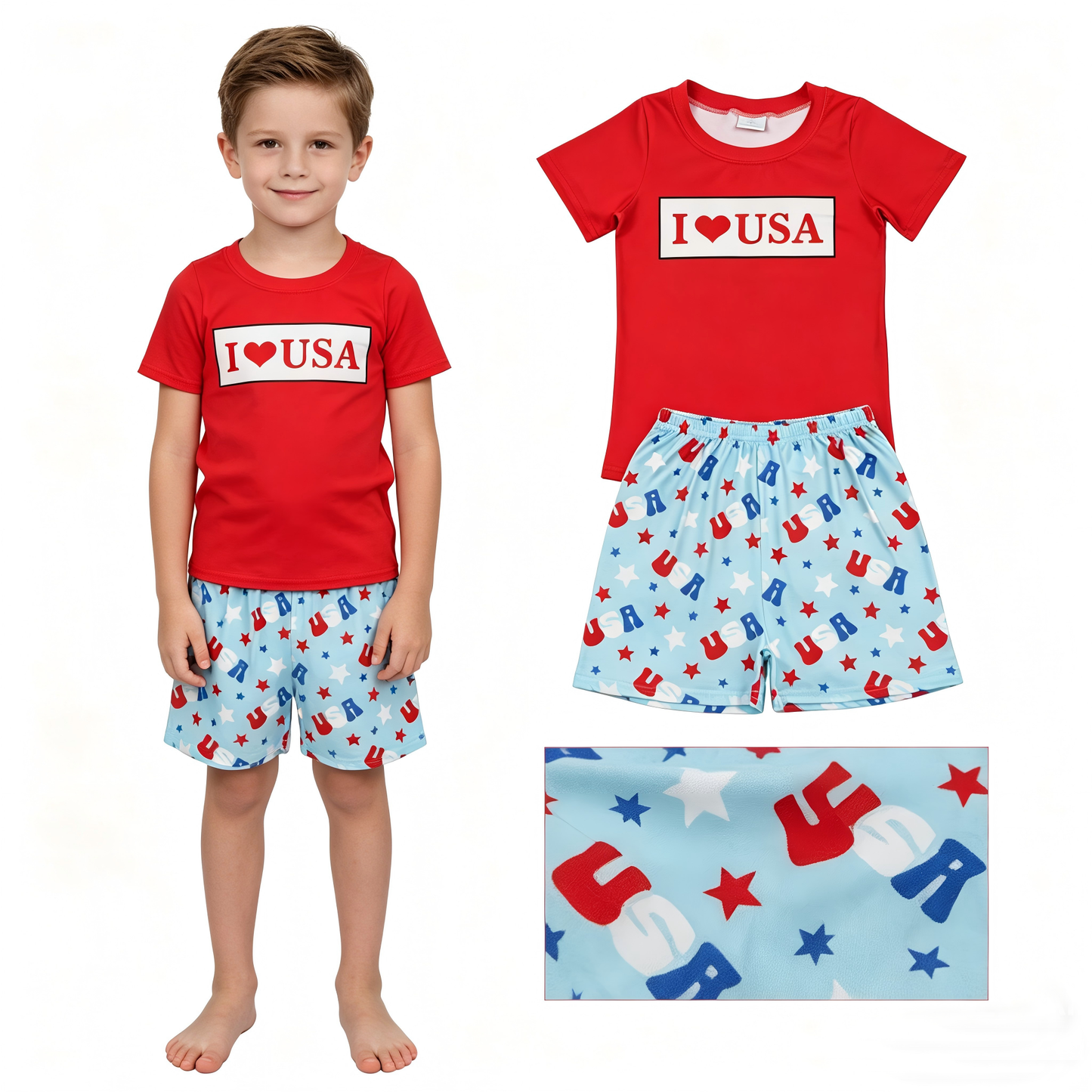 I love USA July 4th top matching shorts toddle baby boy outfit