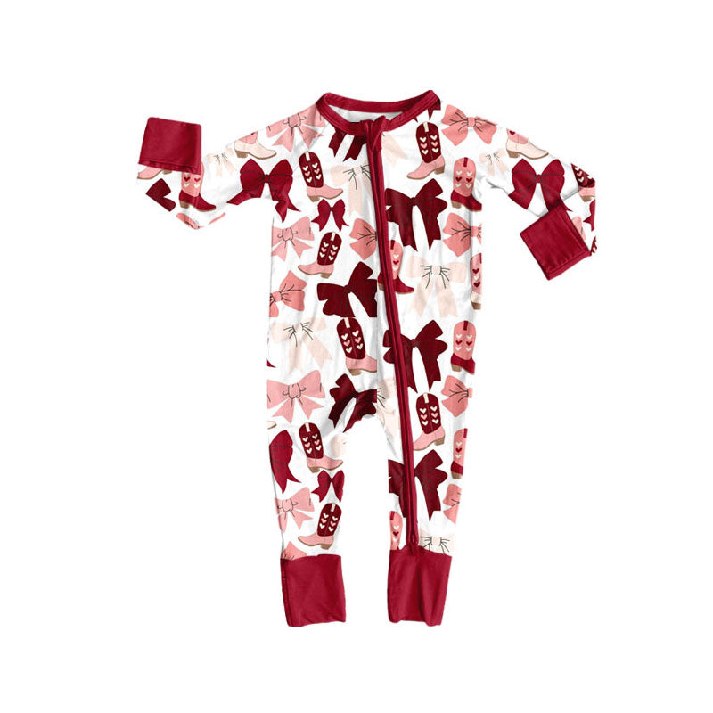 toddle baby Valentines western boots long sleeve zip romper