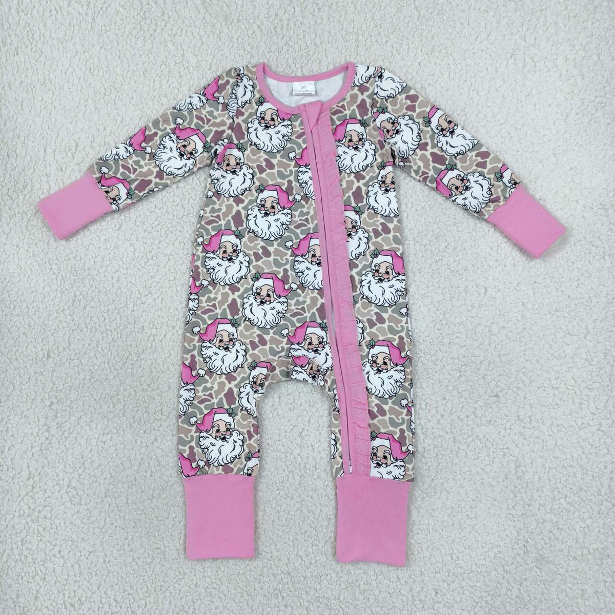 Christmas santa claus girls long sleeve zip romper