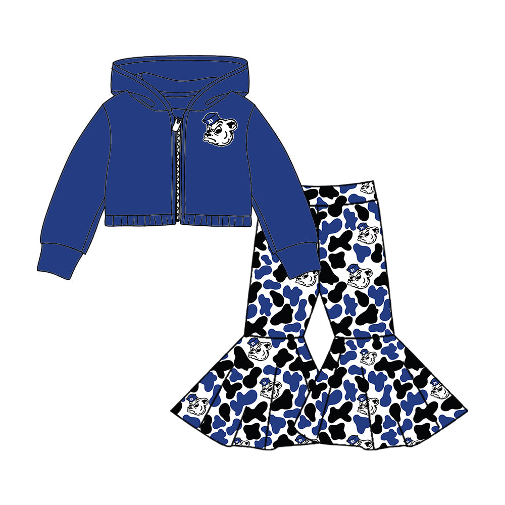 Girls long sleeve zip top matching pants custom team outfit